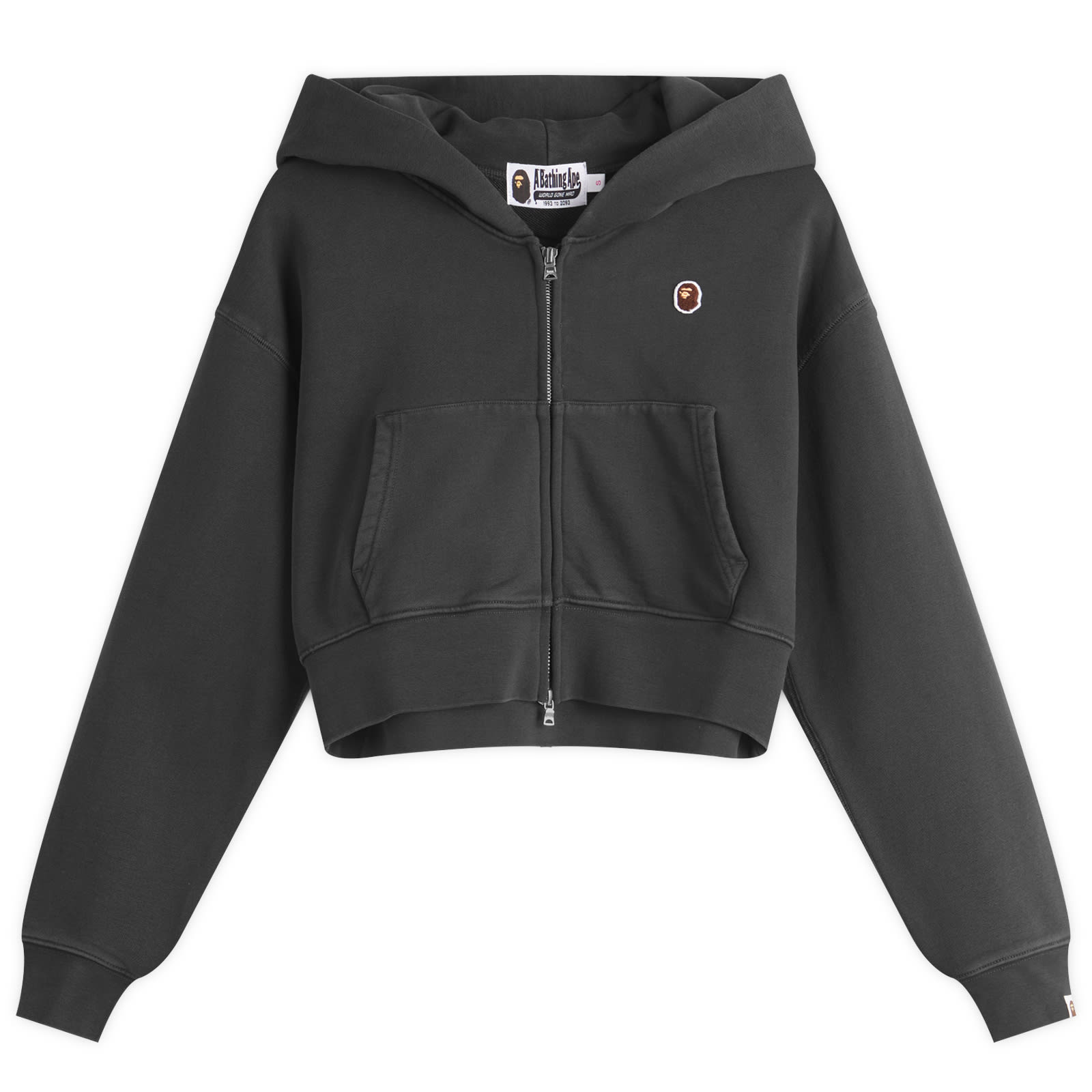 Women's Pigment Dyed One Point Crop Zip Hoodie Black
