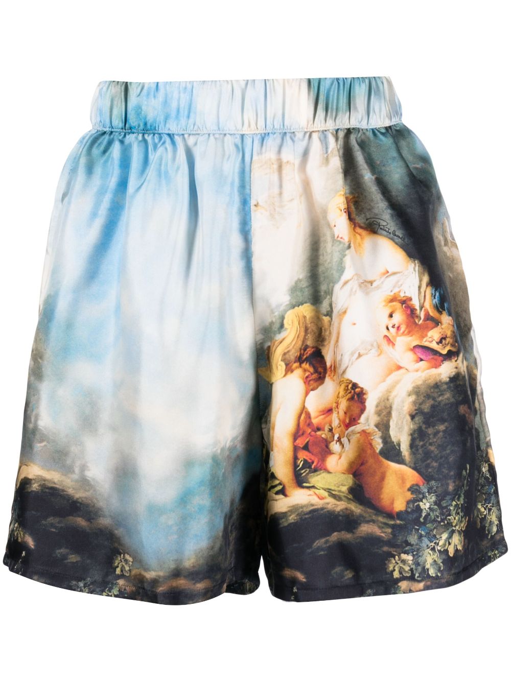Graphic-print silk shorts - Blue