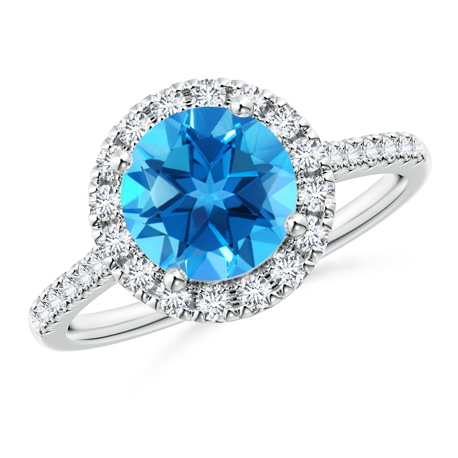 Angara 2.35 Carats Round Swiss Blue Topaz Halo Ring with Diamond Accents in Platinum