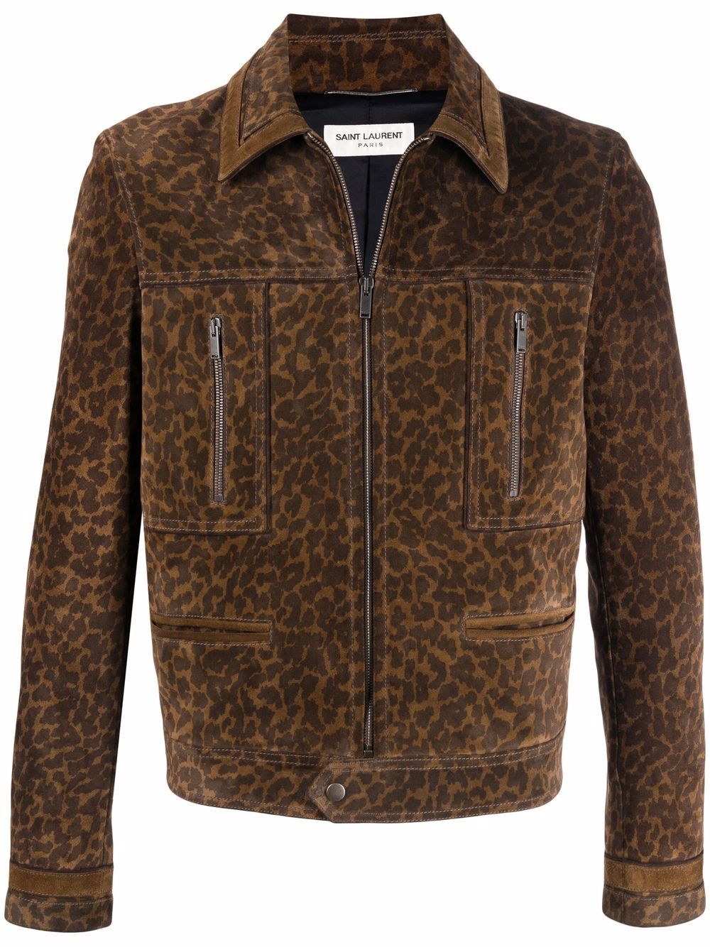 Leopard-print suede jacket - Brown