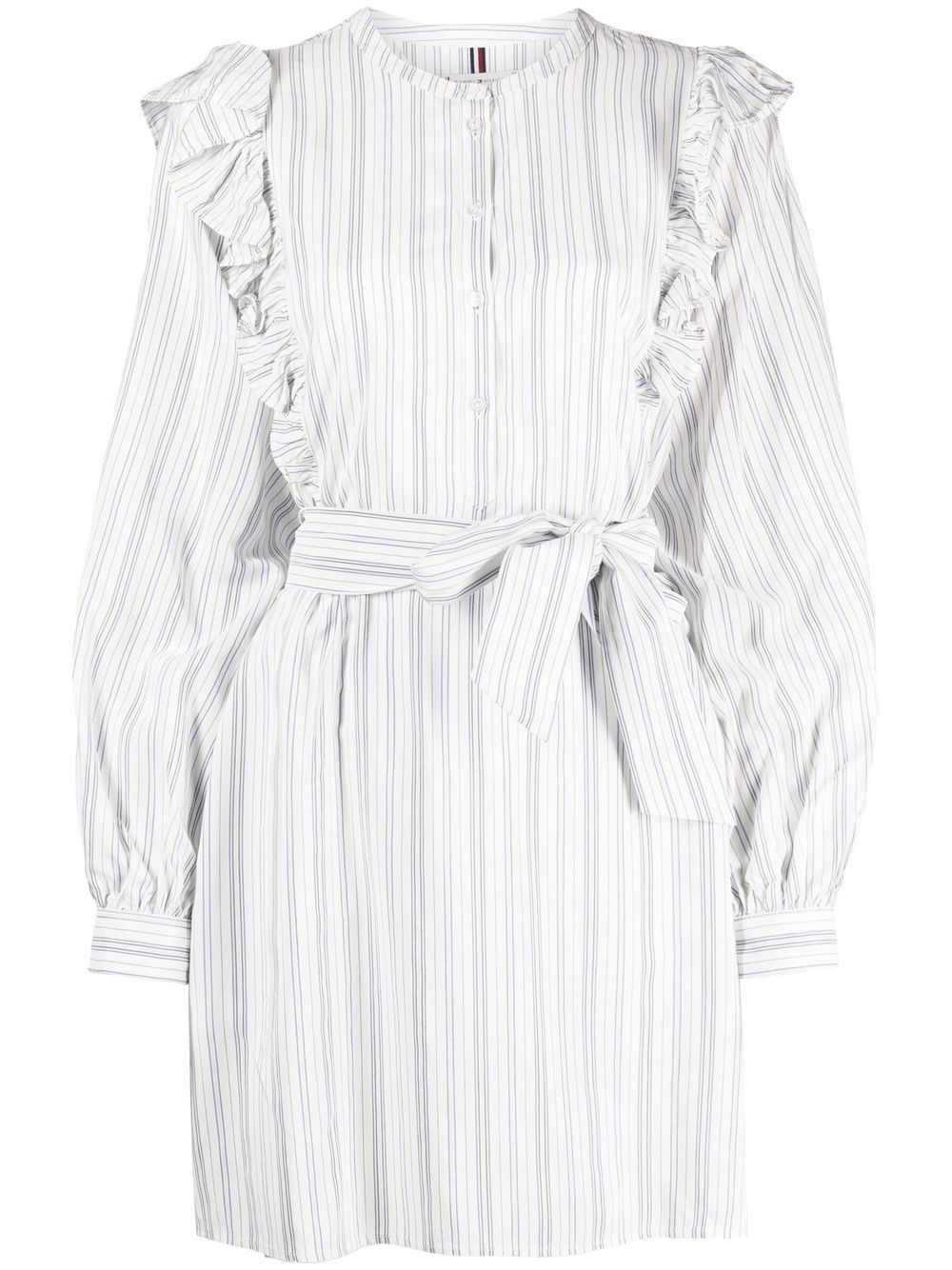 Regular stripe short ruffle dress - White