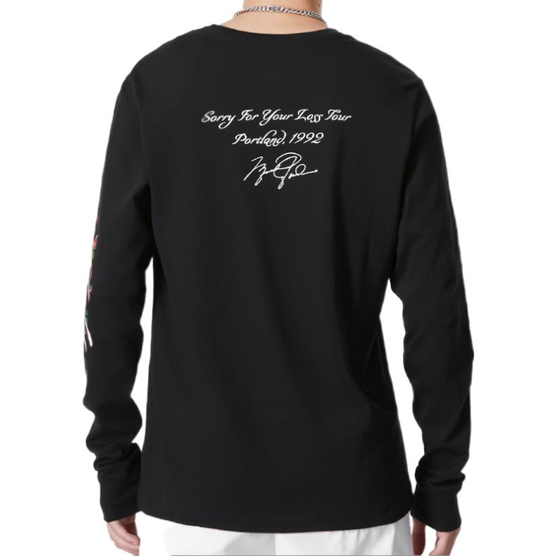 Men's Sleeve Side Flowers Logo Printing Round Neck Long Sleeves Black