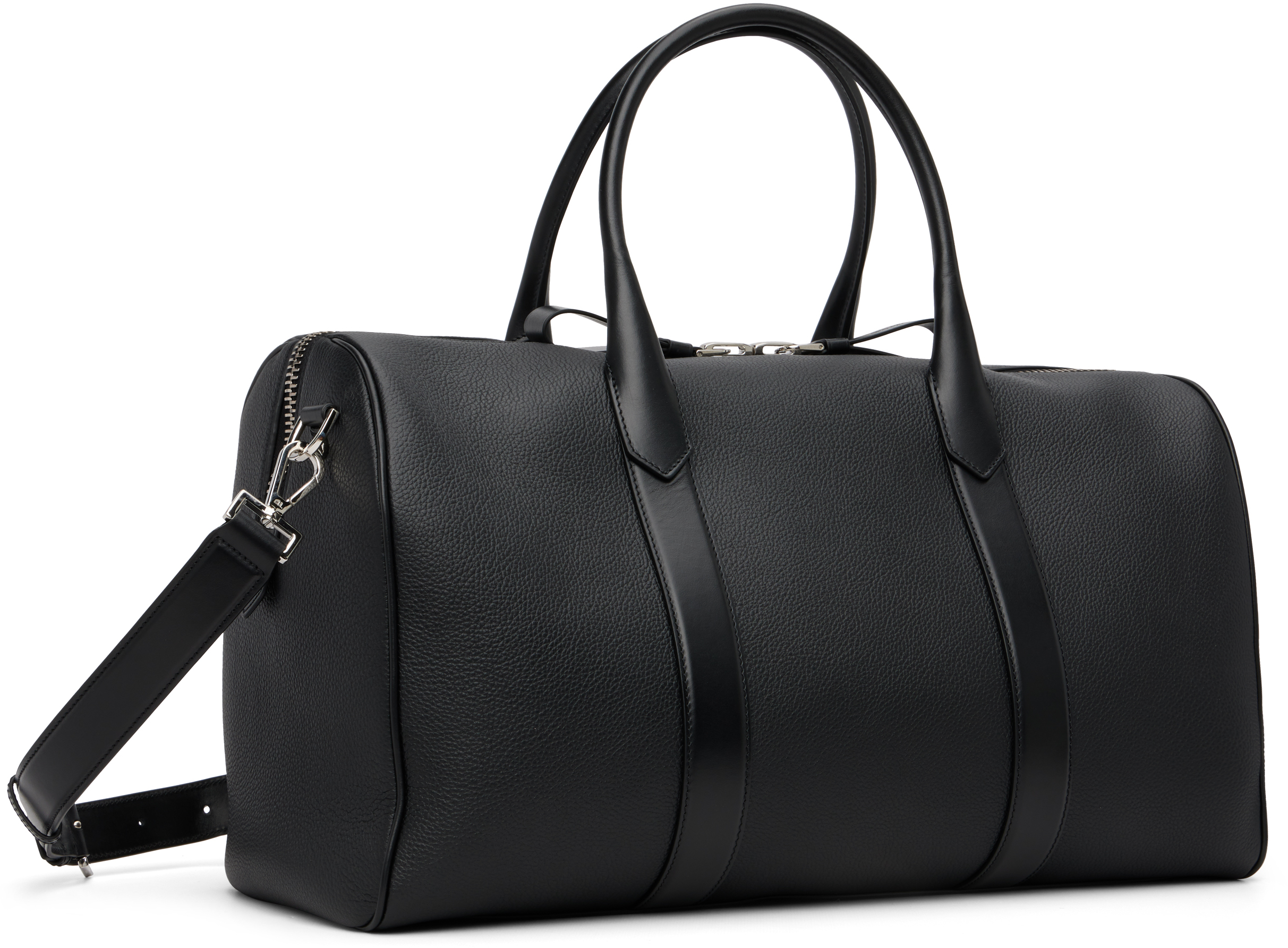 Black Soft Grain Leather Wide Medium Duffle Bag