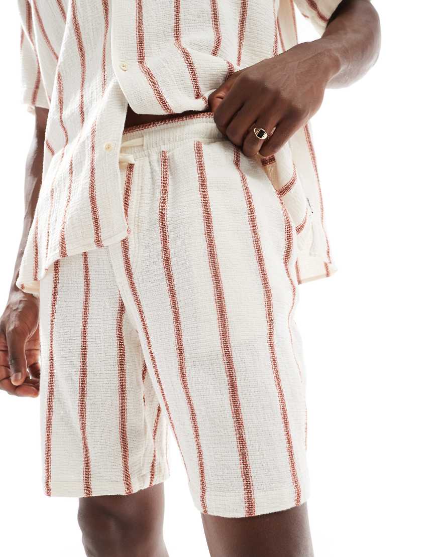Jack & Jones texture short in white red stripe - part of a set