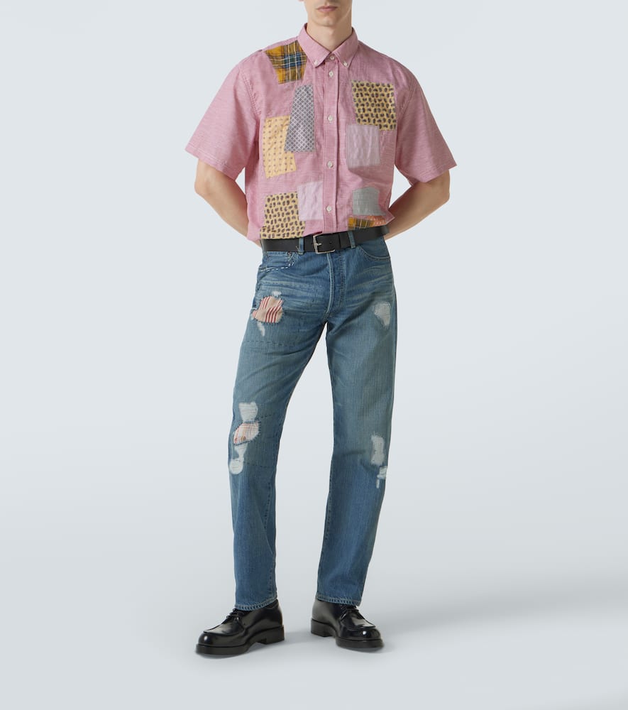 Patchwork linen and cotton bowling shirt
