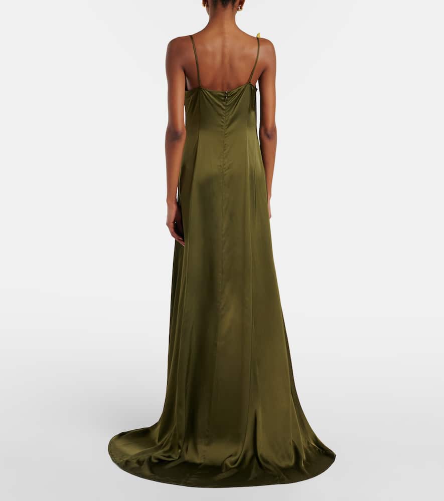 Appliqué satin gown