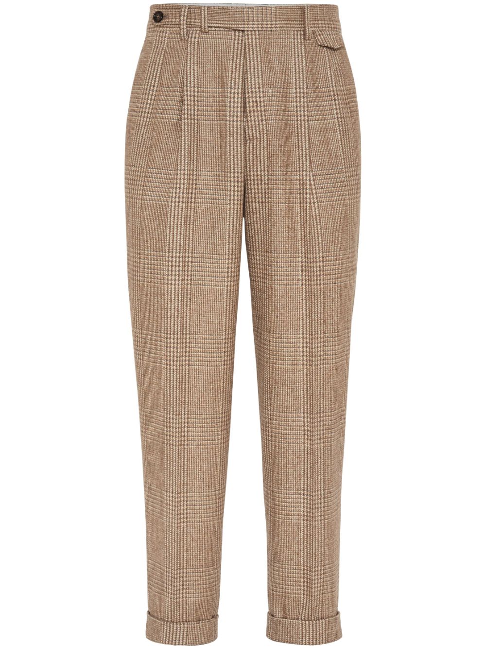 Check-pattern tapered trousers - Brown