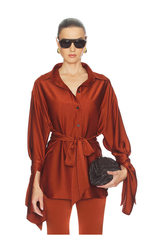 Atlein Oversize Knot Shirt in Brique - Rust. 36 also