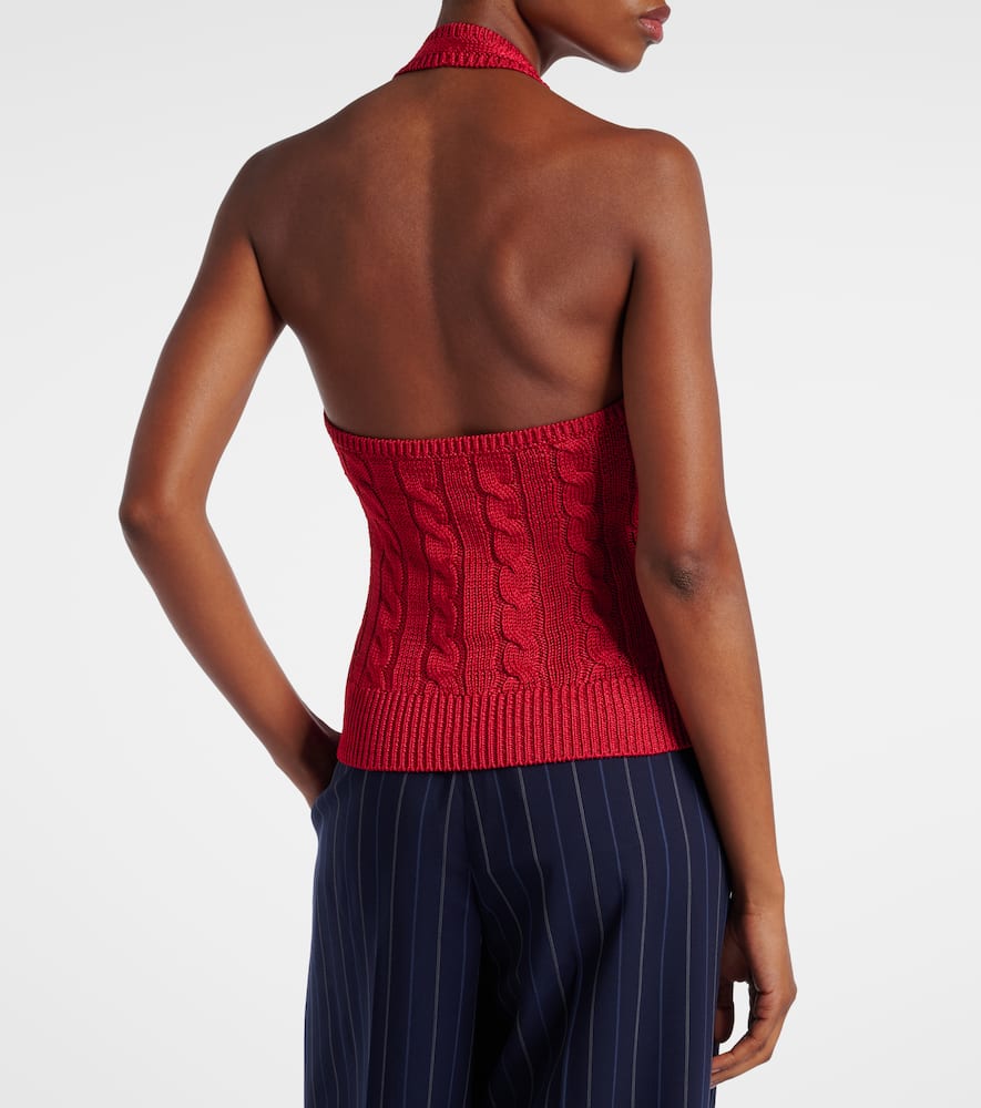 Cable-knit halterneck silk top