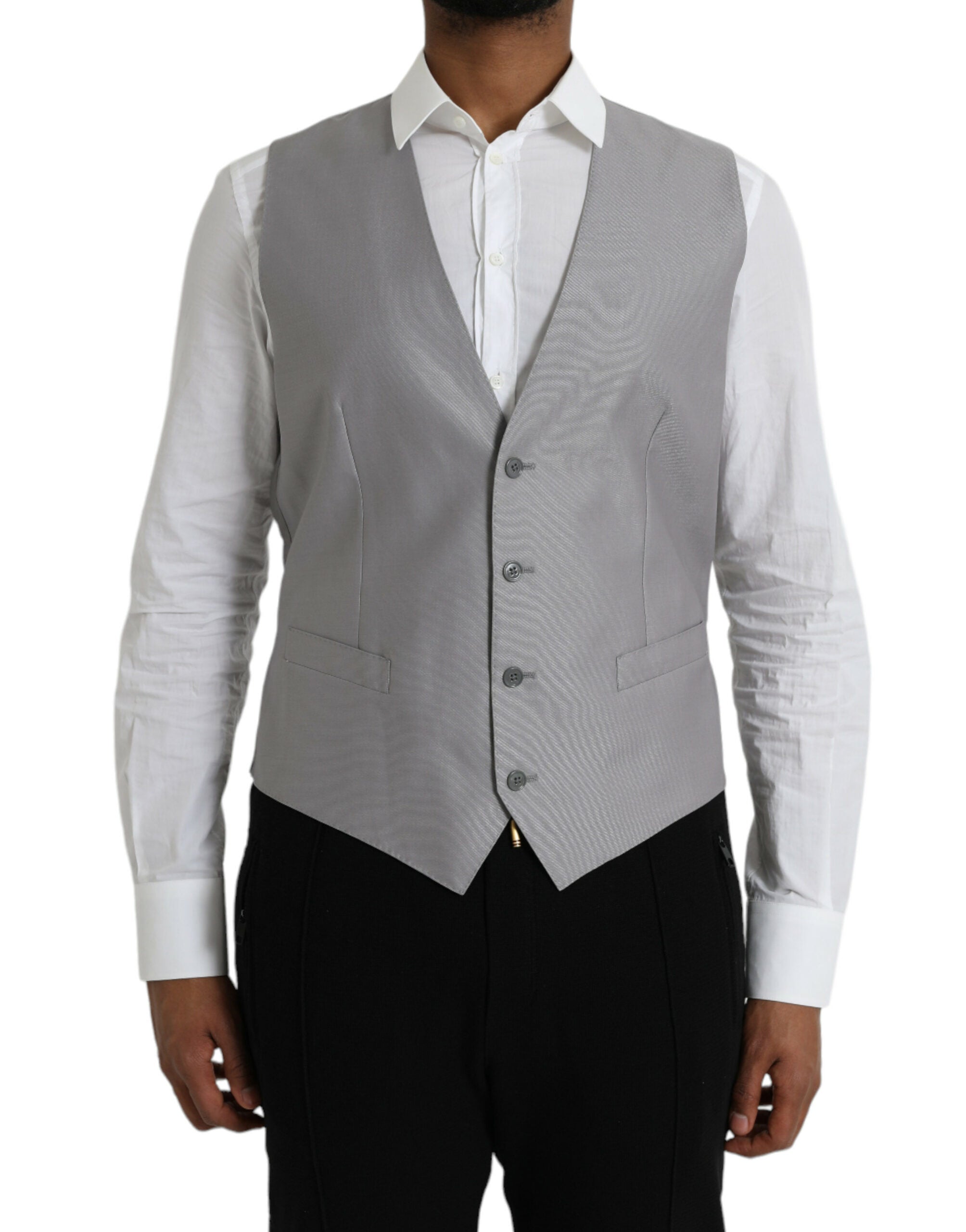Virgin Wool and Silk Formal Dress Vest — Gray
