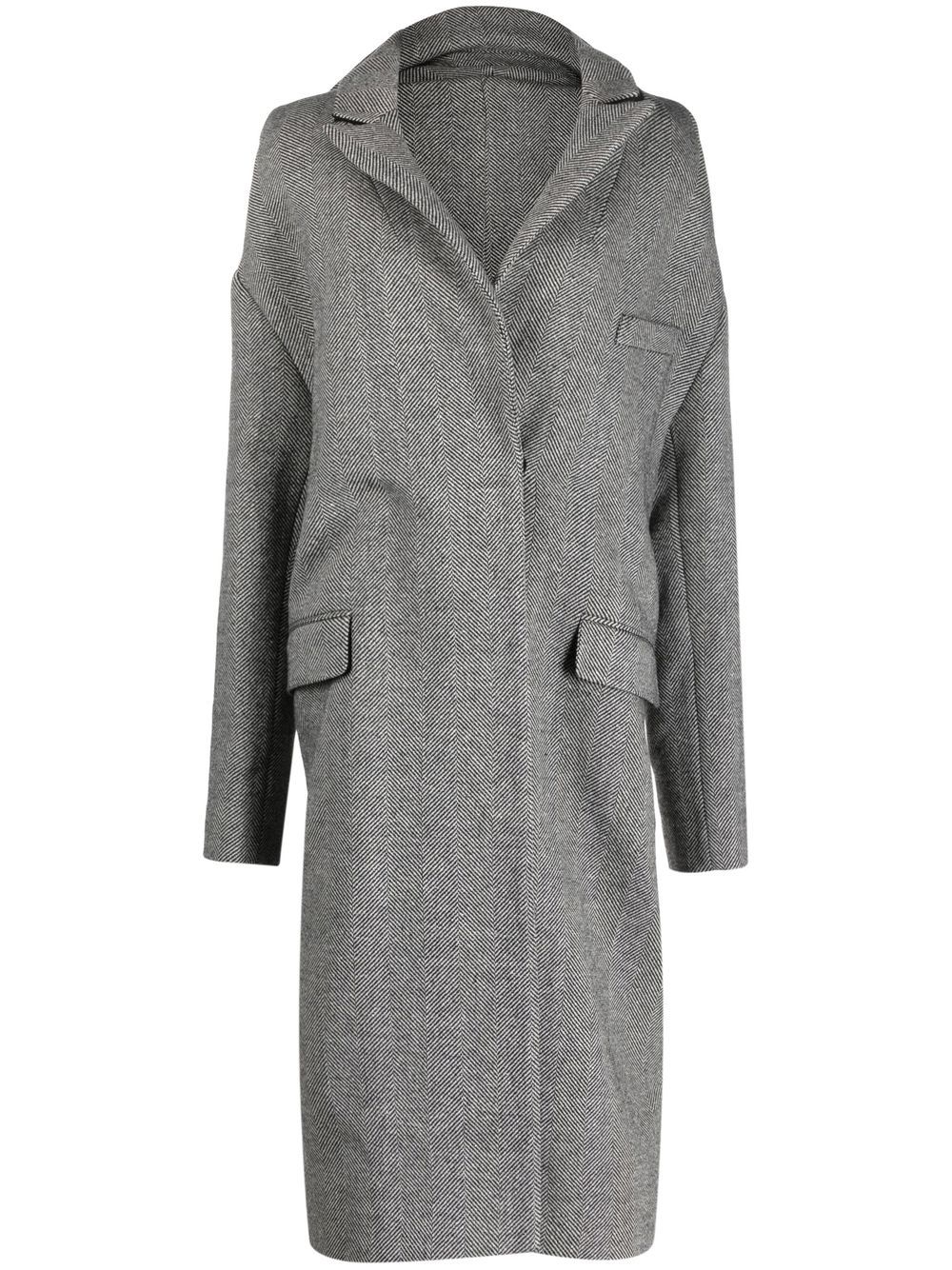 Single-breasted herringbone coat - Black