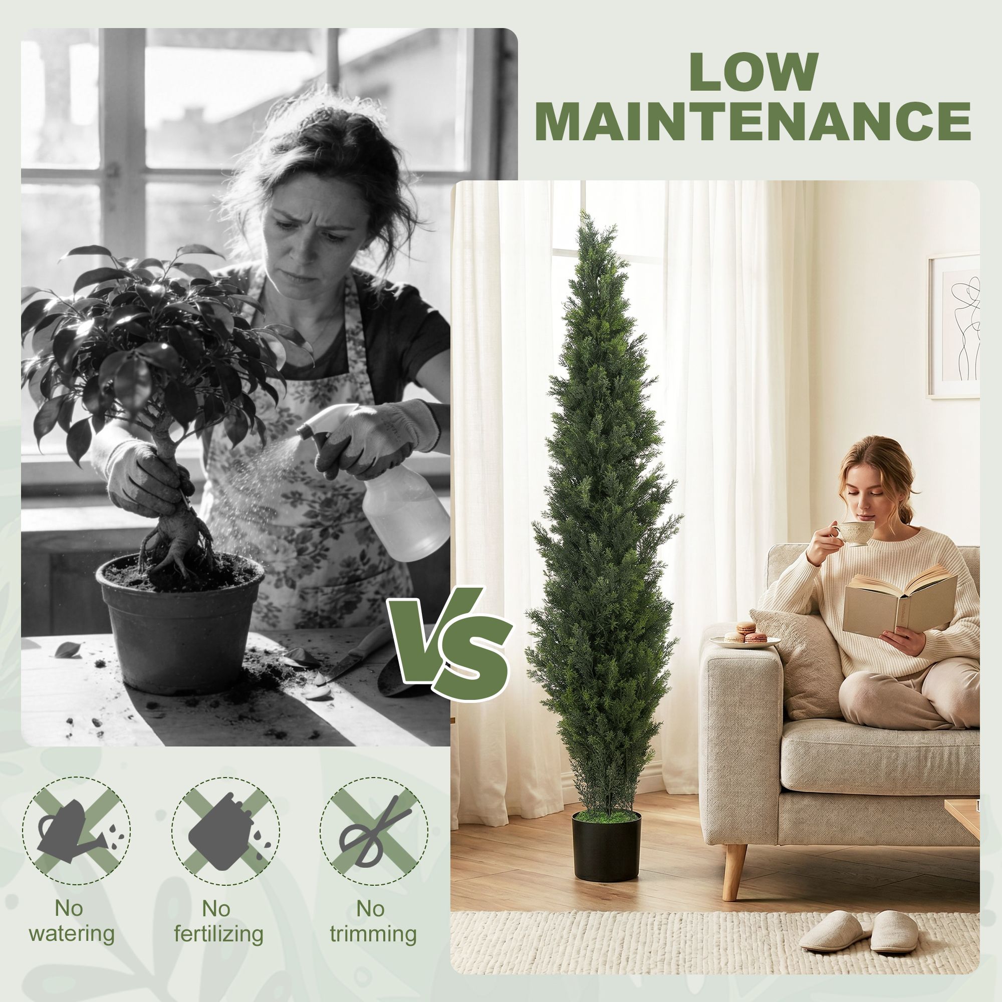 Homcom Set Decorative Artificial Plants Cypress In Weighted Pot, 150Cm In Green