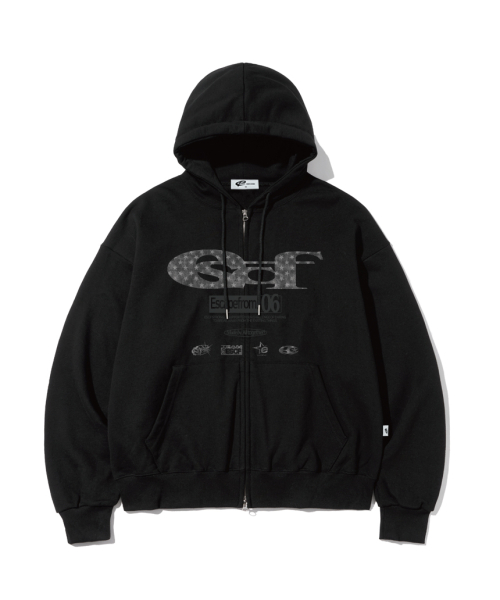Pattern ESCF Logo Collage Print Two-Way Hoodie Zip-Up