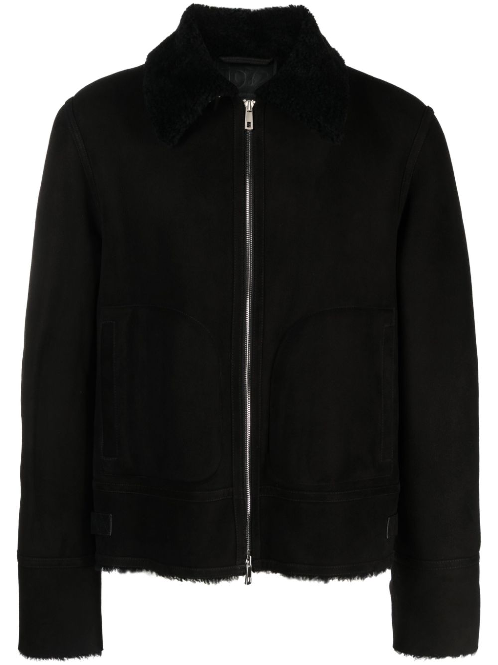 Spread-collar suede jacket - Black