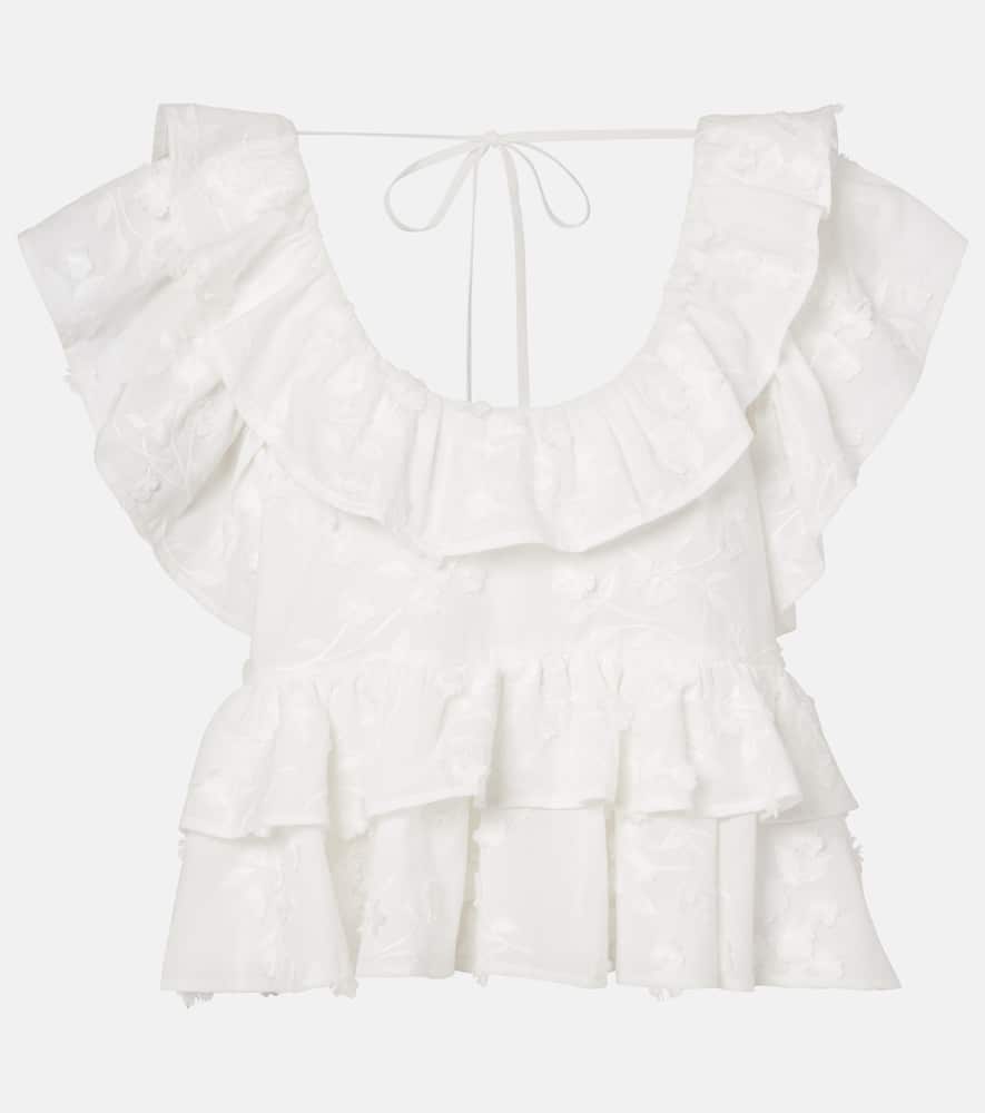 Slees embroidered ruffled cotton top