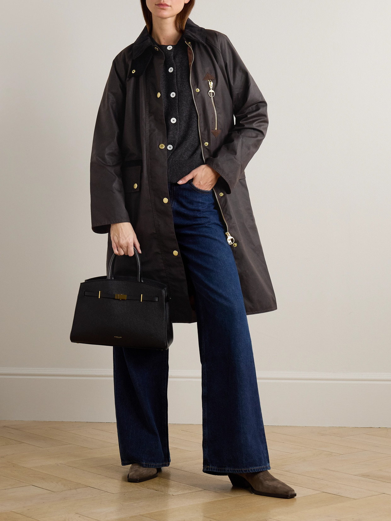 Evette Corduroy-trimmed Waxed-cotton Trench Coat - Green