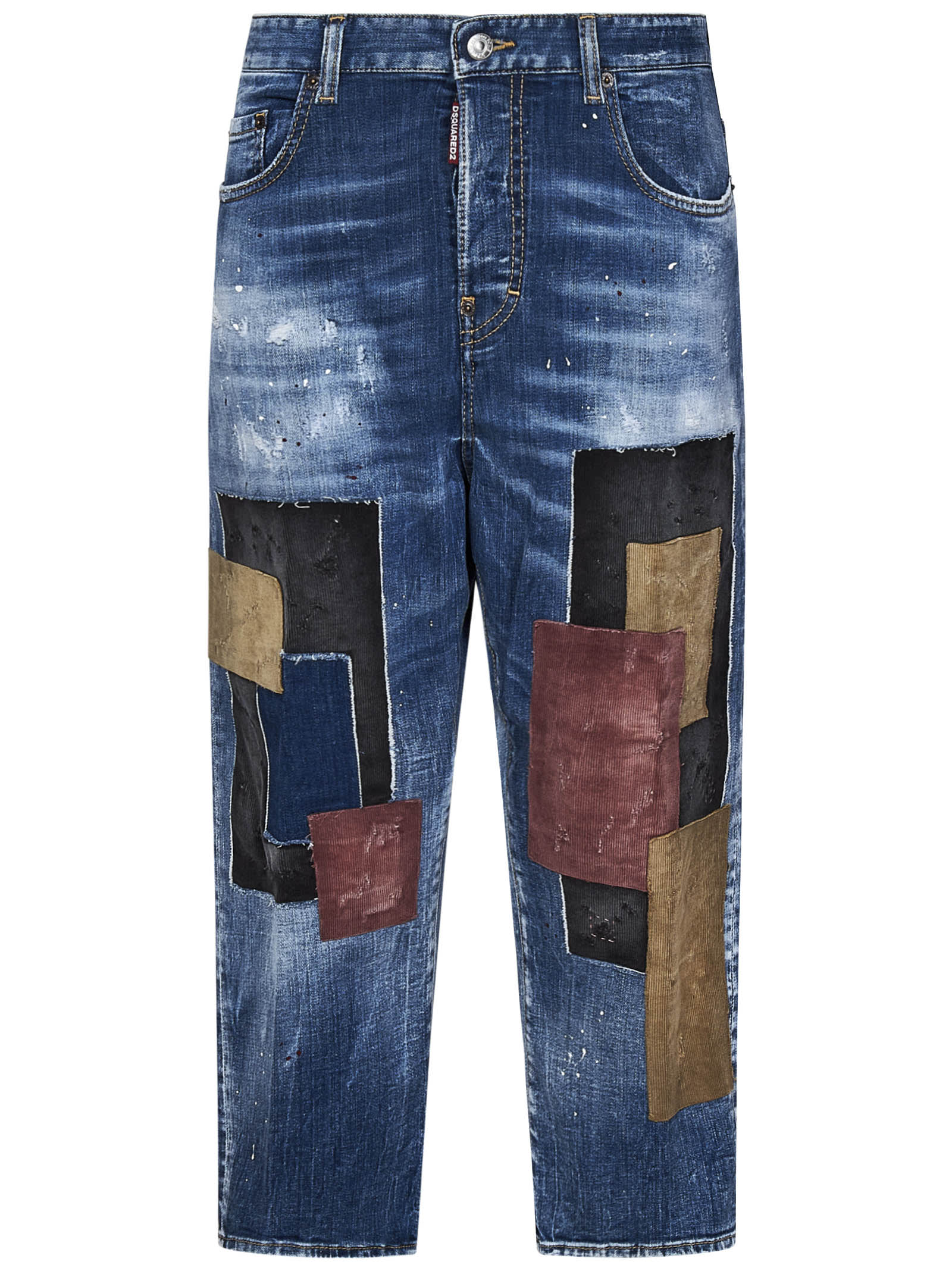 Patch-detail straight-leg jeans - Blue