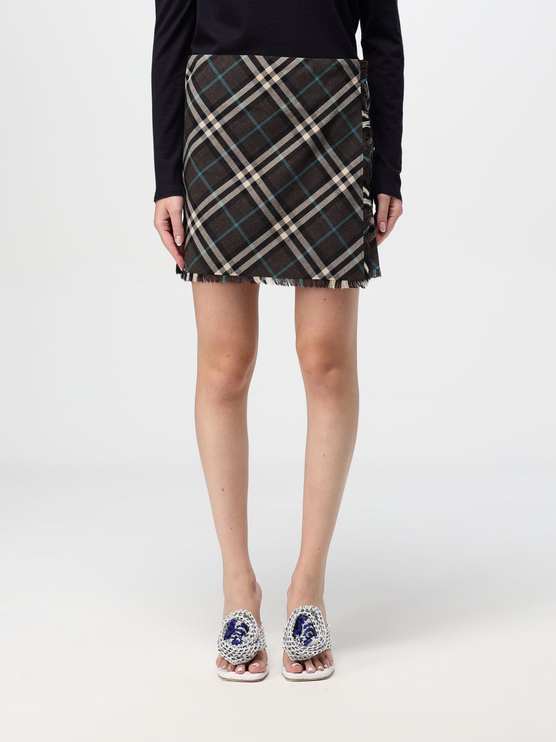 Check Wool Blend Mini Kilt Skirts