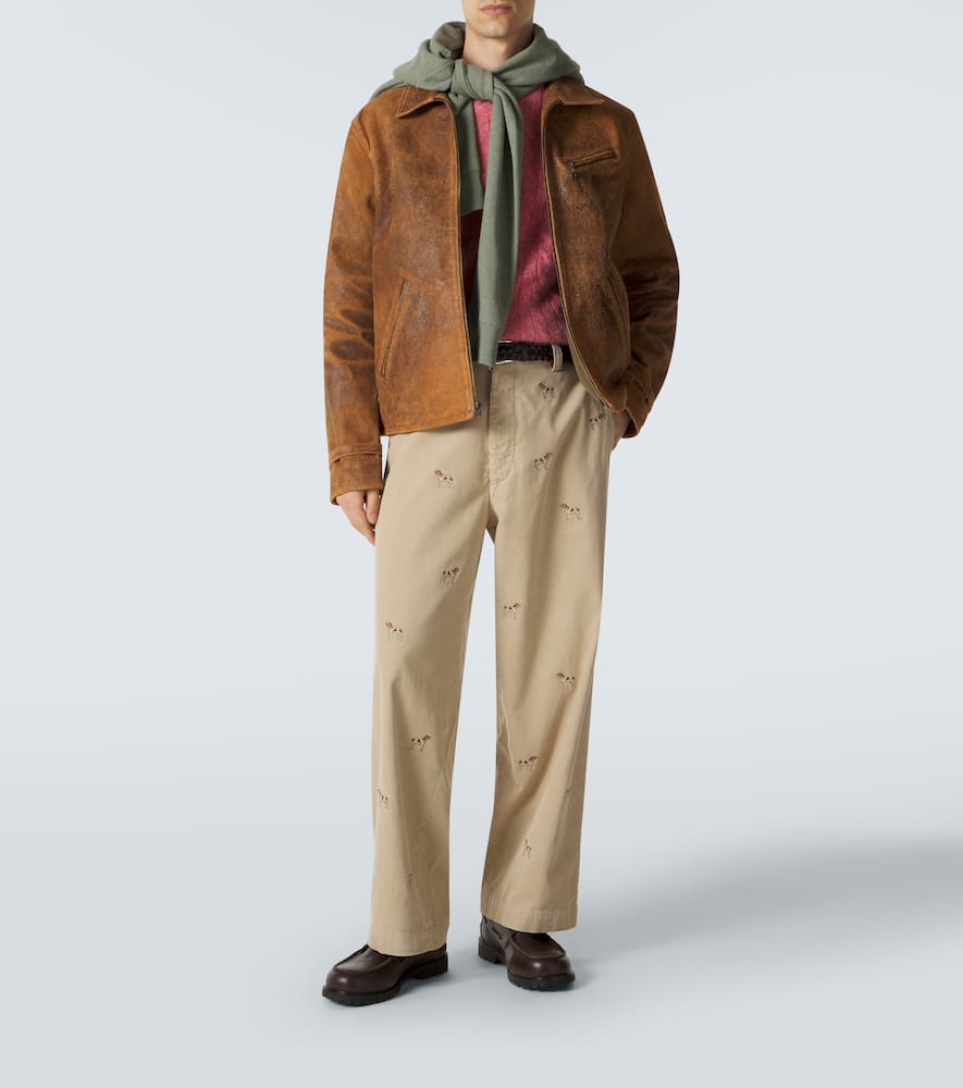 Embroidered cotton corduroy straight pants