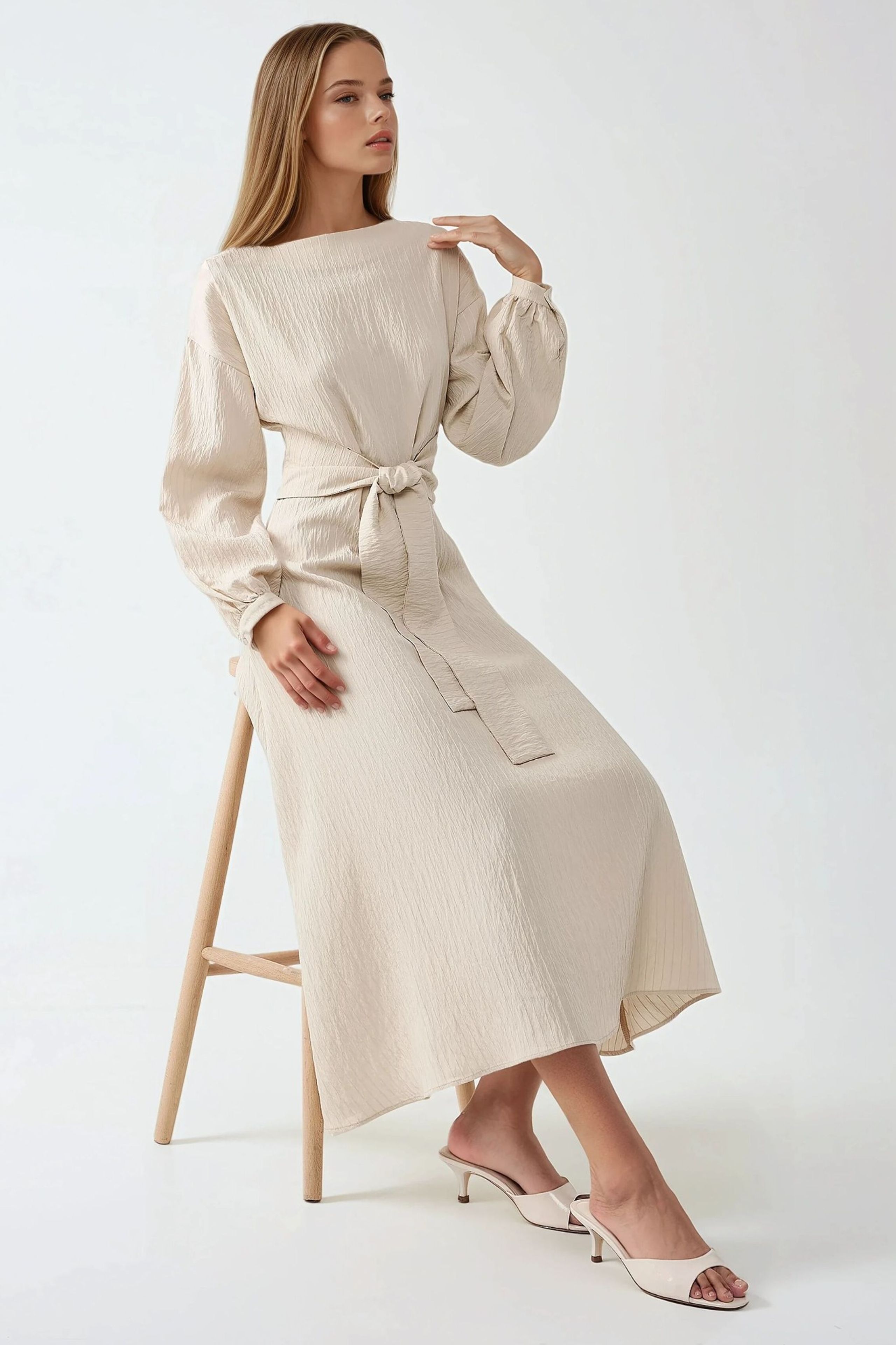 Hiccup Womens Textured Crew Neck Maxi Dress - Natural - X-Large