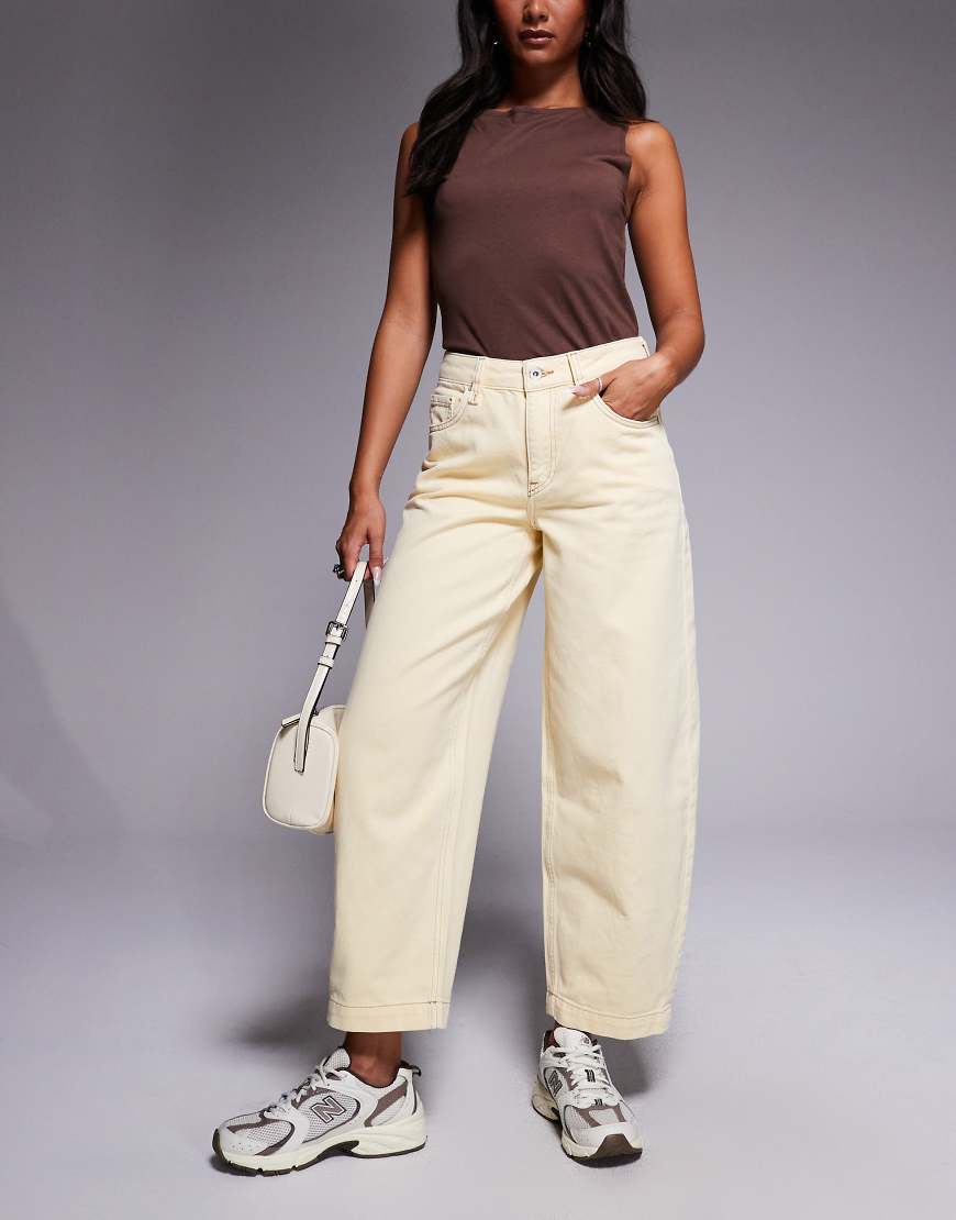 High waisted barrel jeans in butter yellow