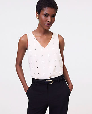 Ann Taylor Dotted Mixed Media V-Neck Shell Top
