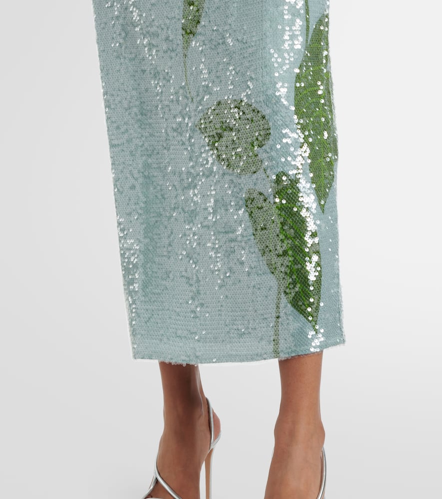 Anthurium printed embellished slip dress