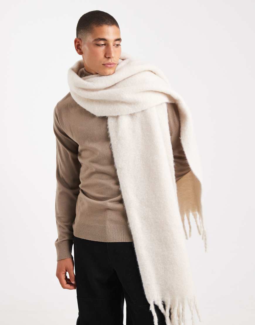 Woven brushed scarf in cream-White