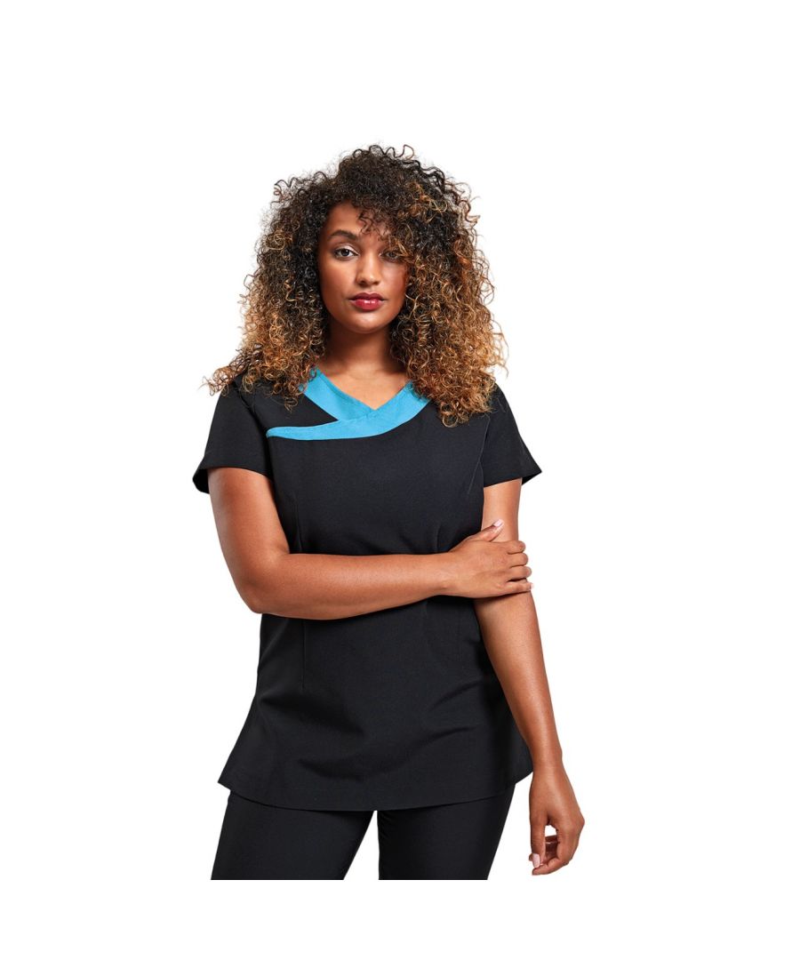 Premier Womens/Ladies Ivy Short-Sleeved Tunic Black/Turquoise - Black/Blue