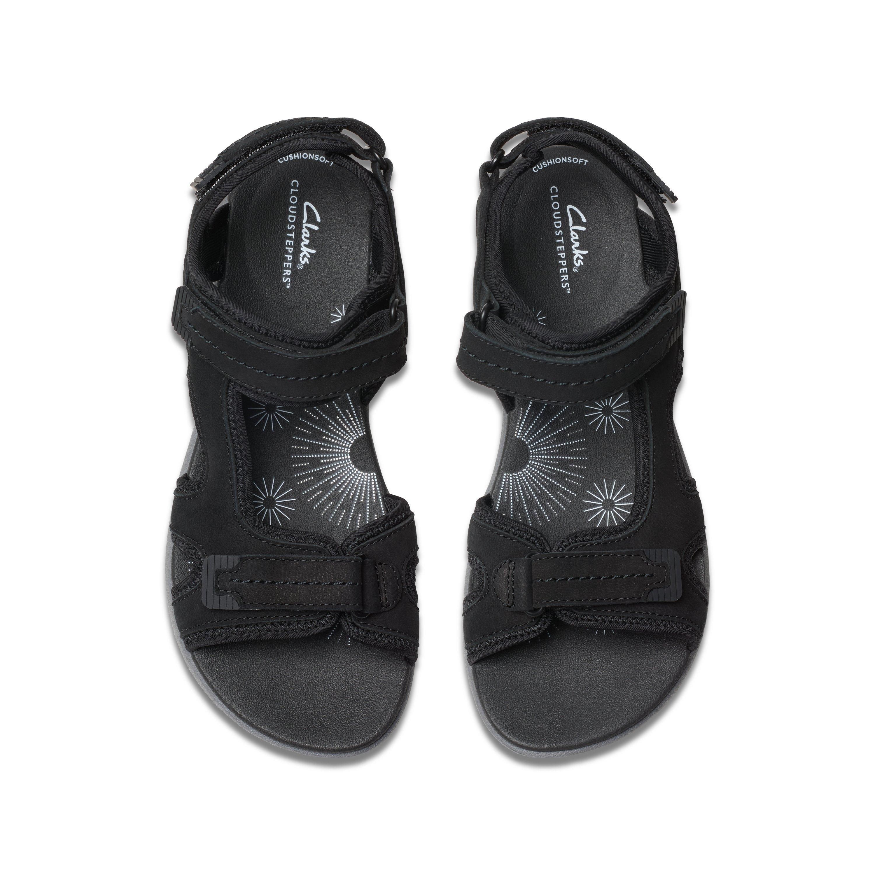 Clarks Mira Free Black Nubuck Flat Sandals,walking