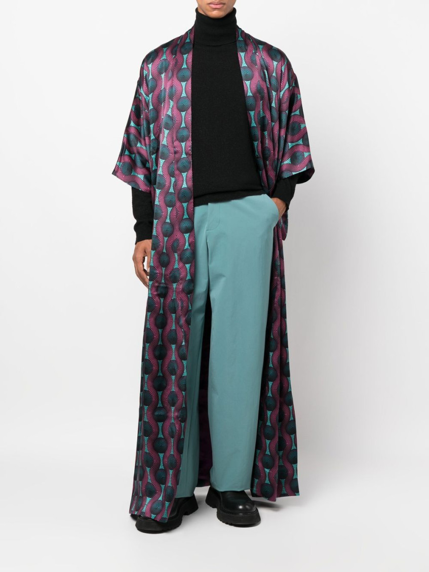 - Printed Silk Kimono Dress