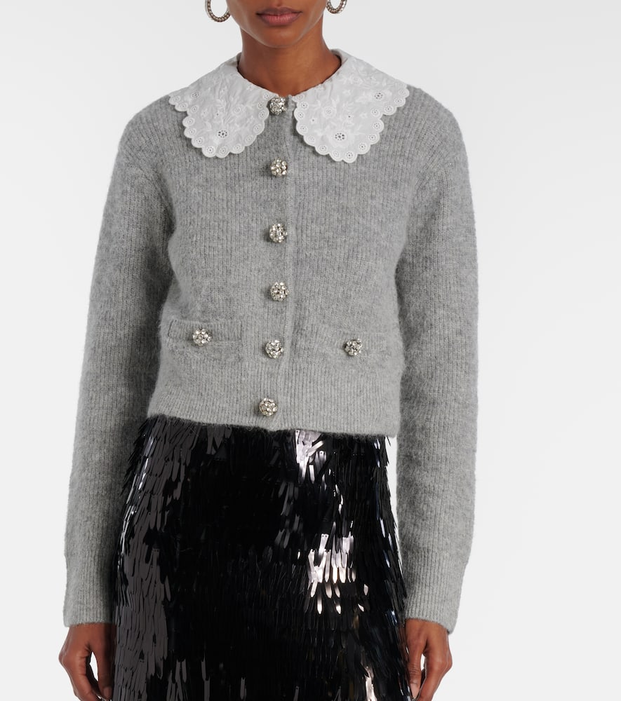 Embellished lace-trimmed cardigan