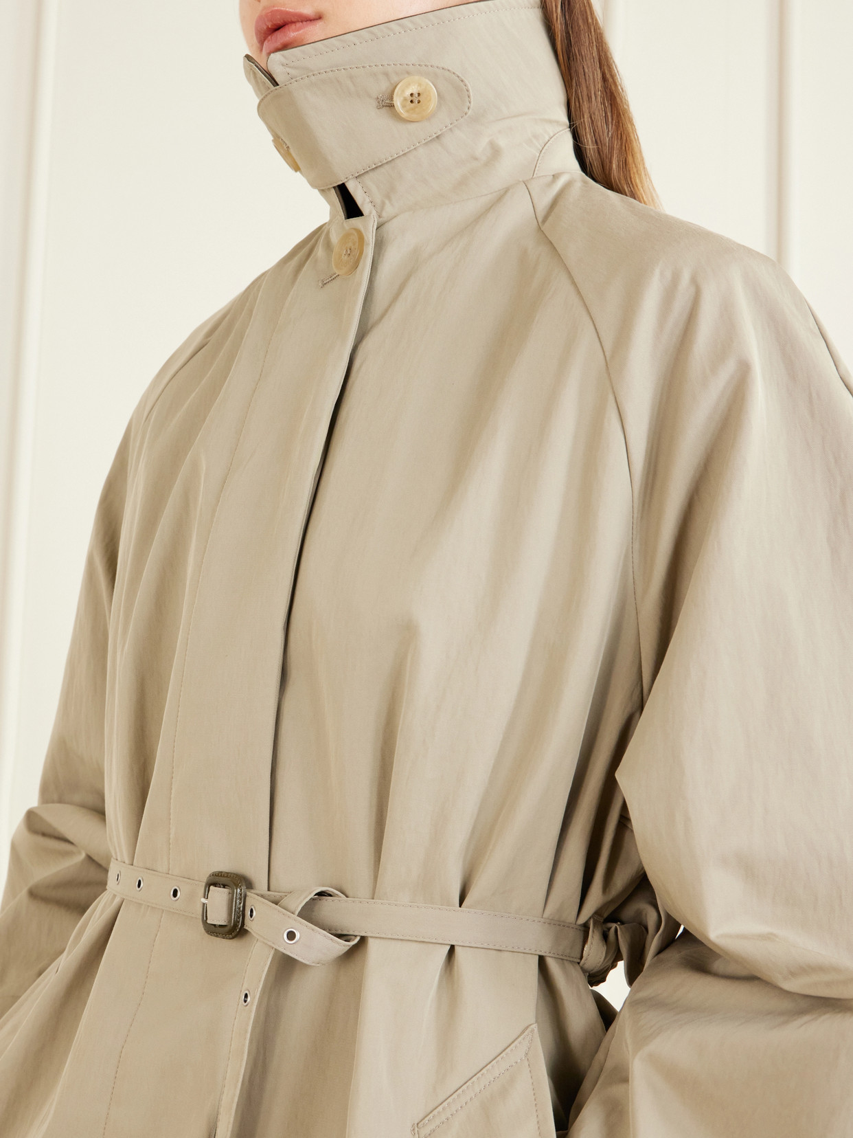 Ofelia Belted Leather-trimmed Cotton-blend Trench Coat - Neutrals