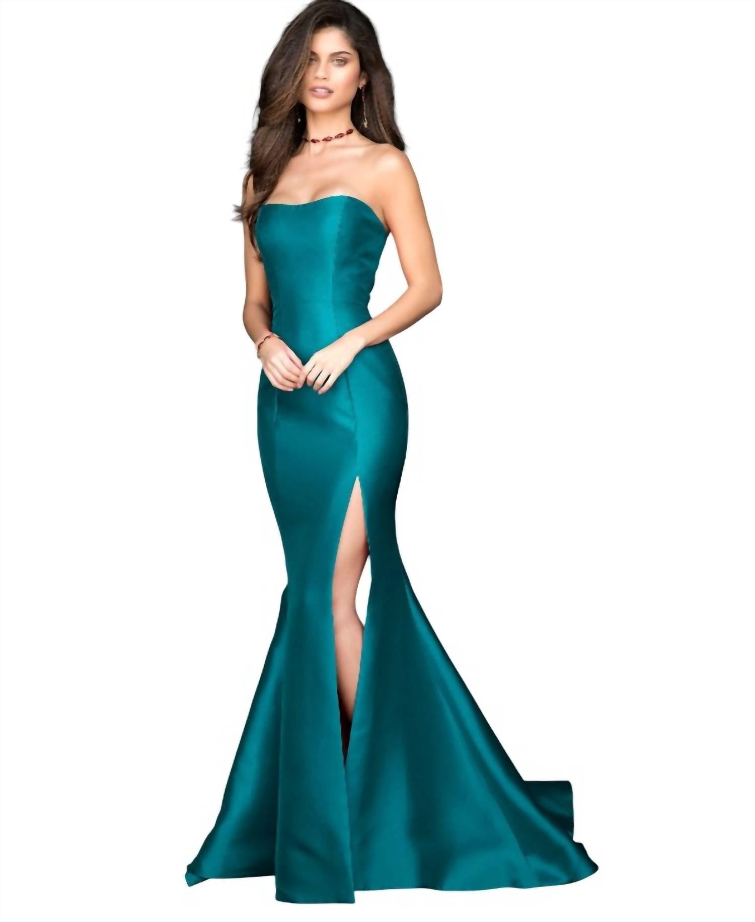 Strapless Mikado Mermaid Gown In Emerald
