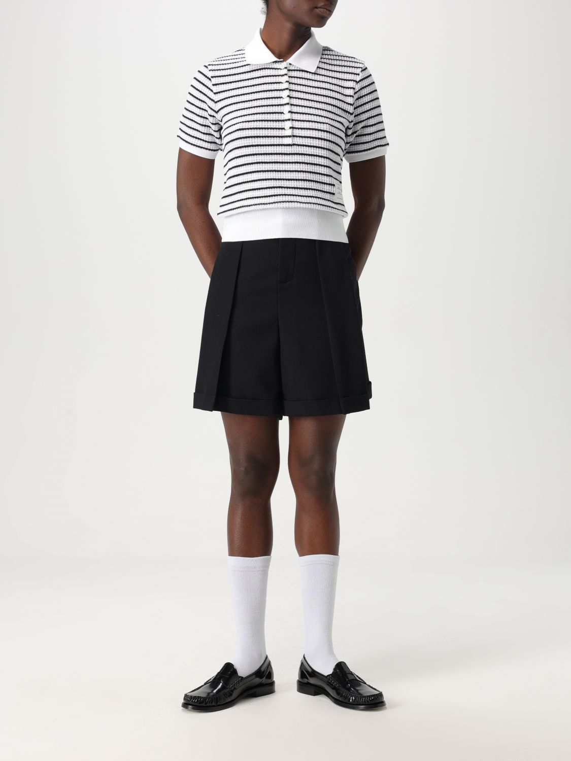 Striped textured-knit polo shirt - White