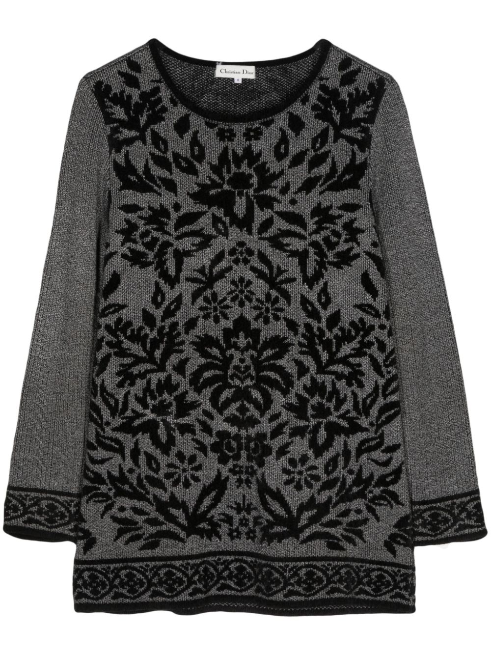 Floral-jacquard round-neck jumper - Black