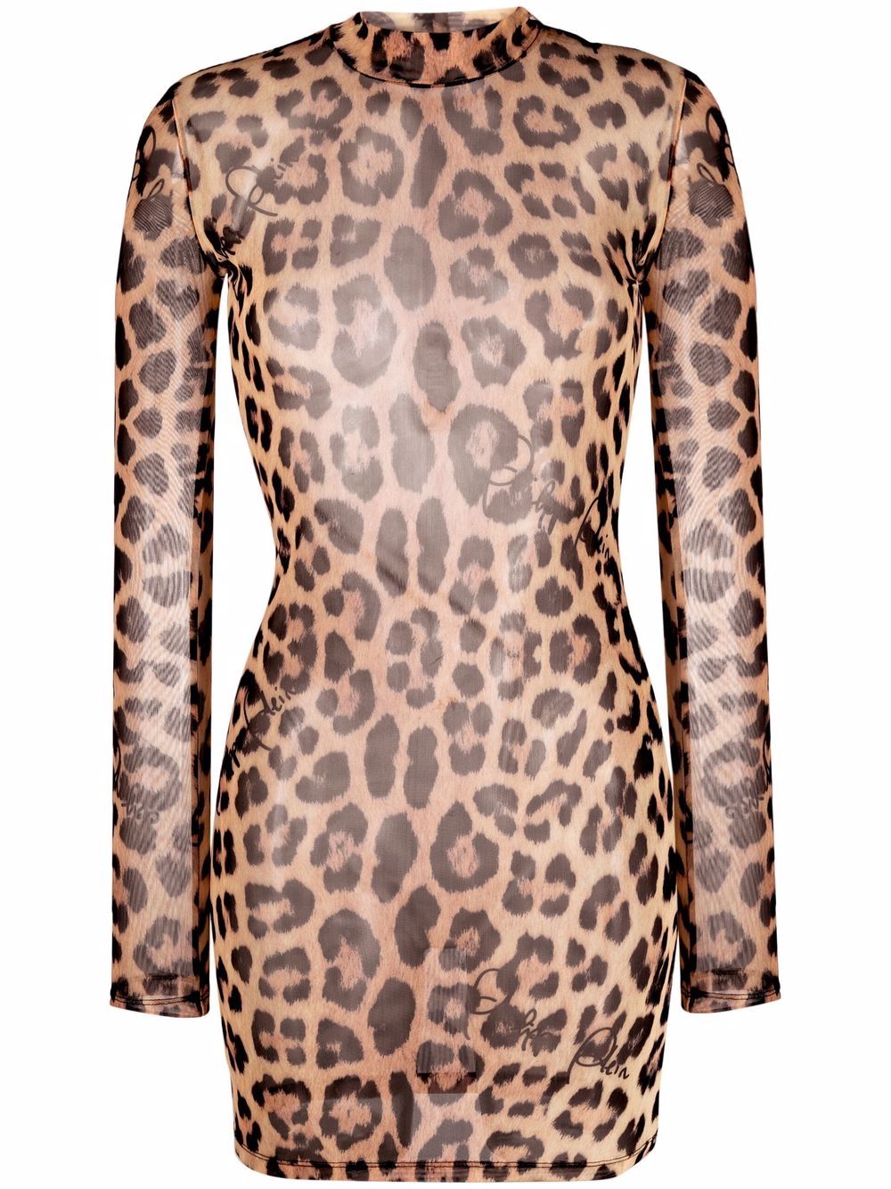Leopard-print mock neck dress - Neutrals