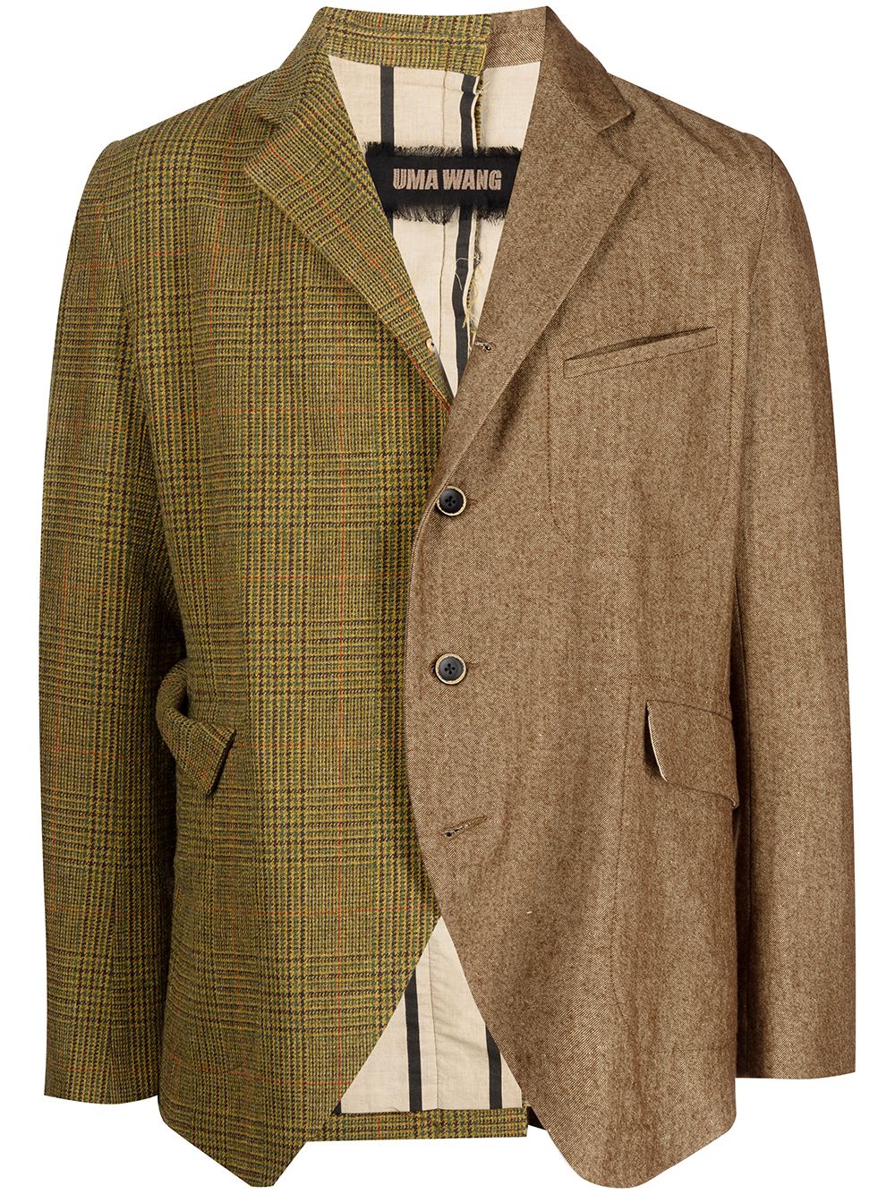 Contrasting-panel wool blazer - Brown
