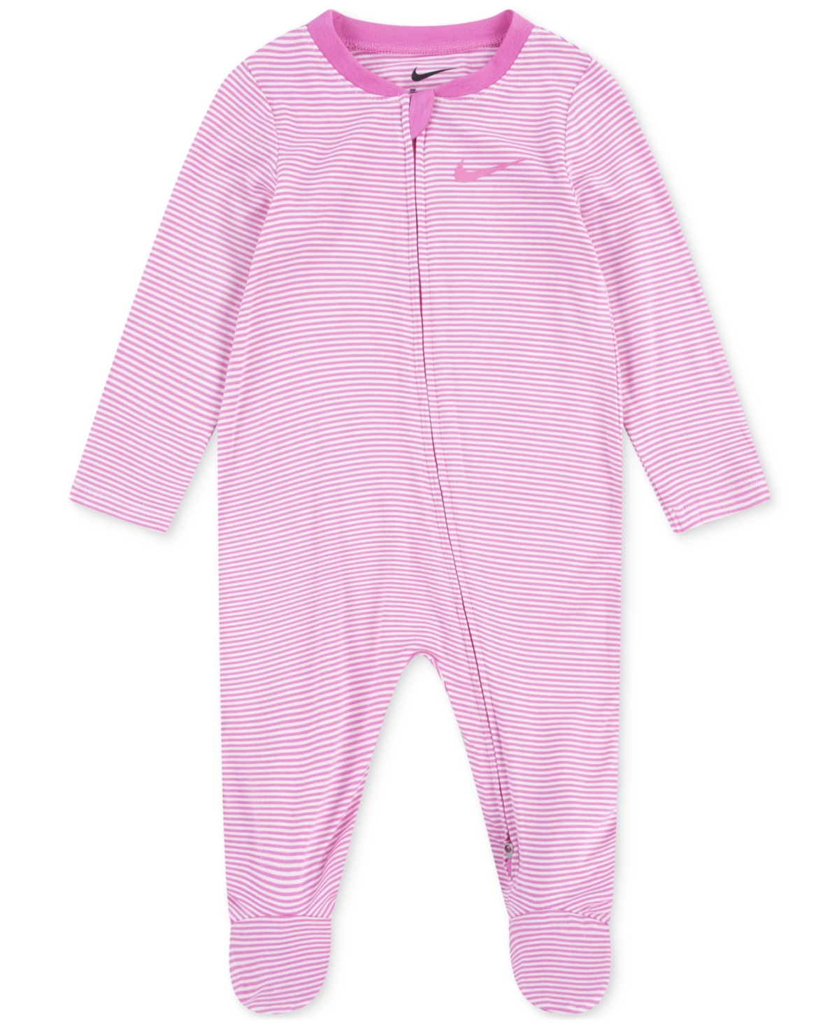 Baby Boy or Girl Long-Sleeve Striped Footed Coverall - Playful Pink