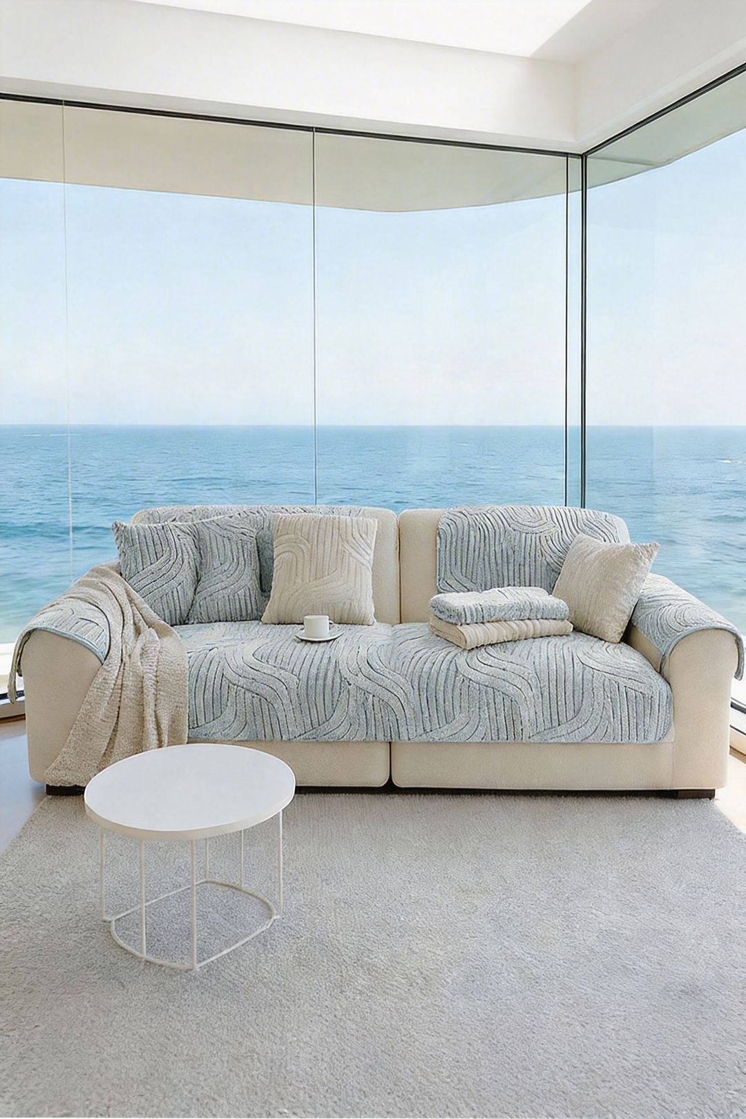 Living and Home Unisex Non-Slip Sofa Cover in Durable Polyester in Duck Egg Blue | : x