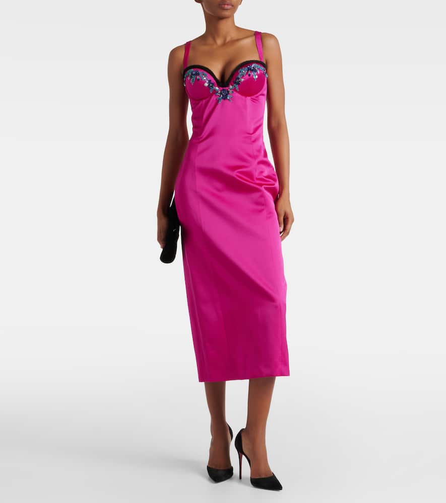 Embellished satin midi dress