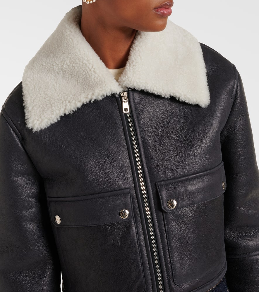 Shearling-trimmed cropped leather jacket