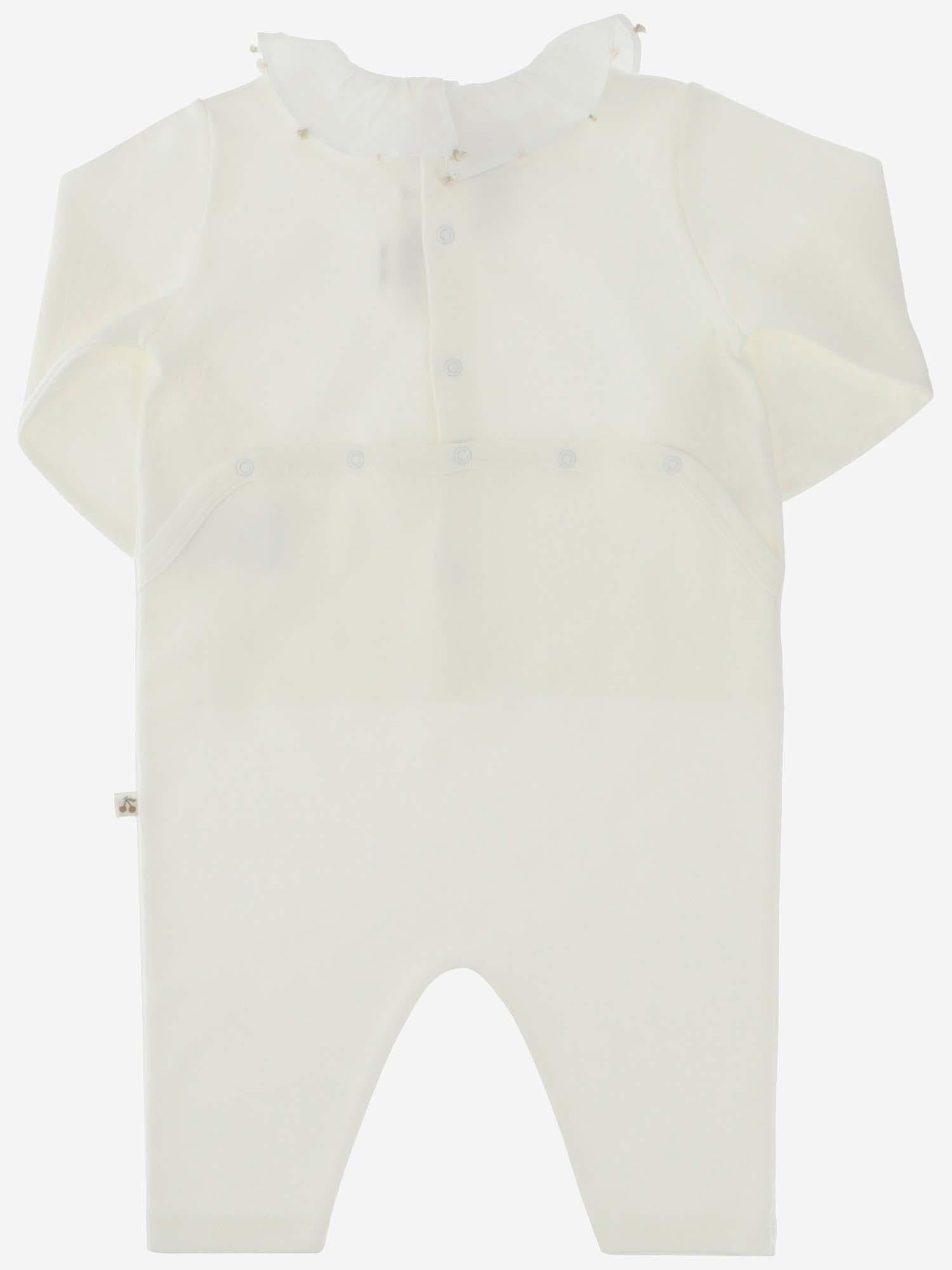 Embroidered-Collar Cotton Romper — White