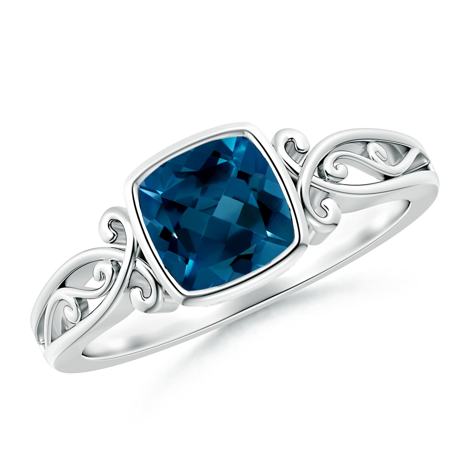 Angara 1.1 Carats Vintage Style Cushion London Blue Topaz Solitaire Ring in Platinum