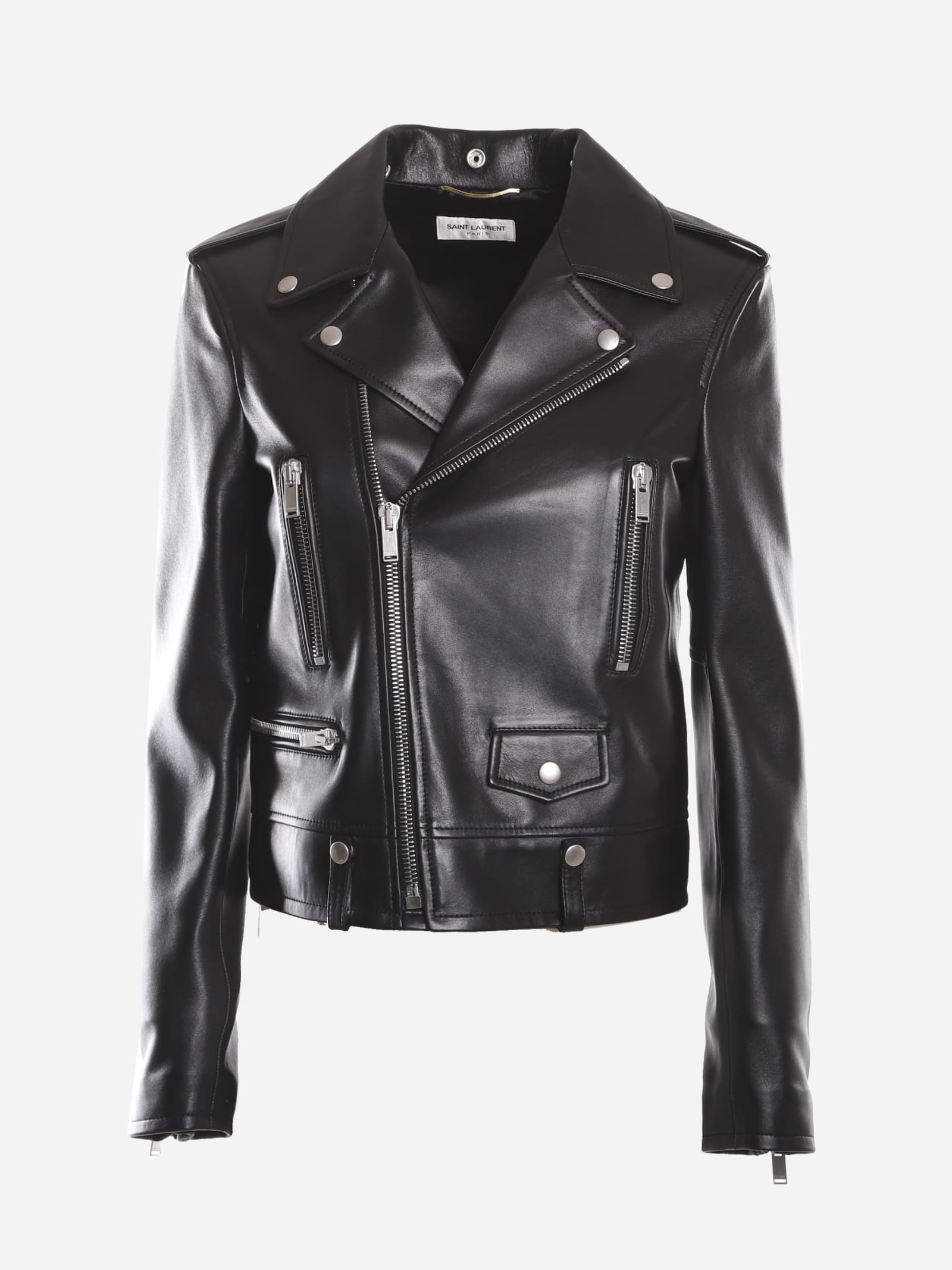 Zip-up leather biker jacket