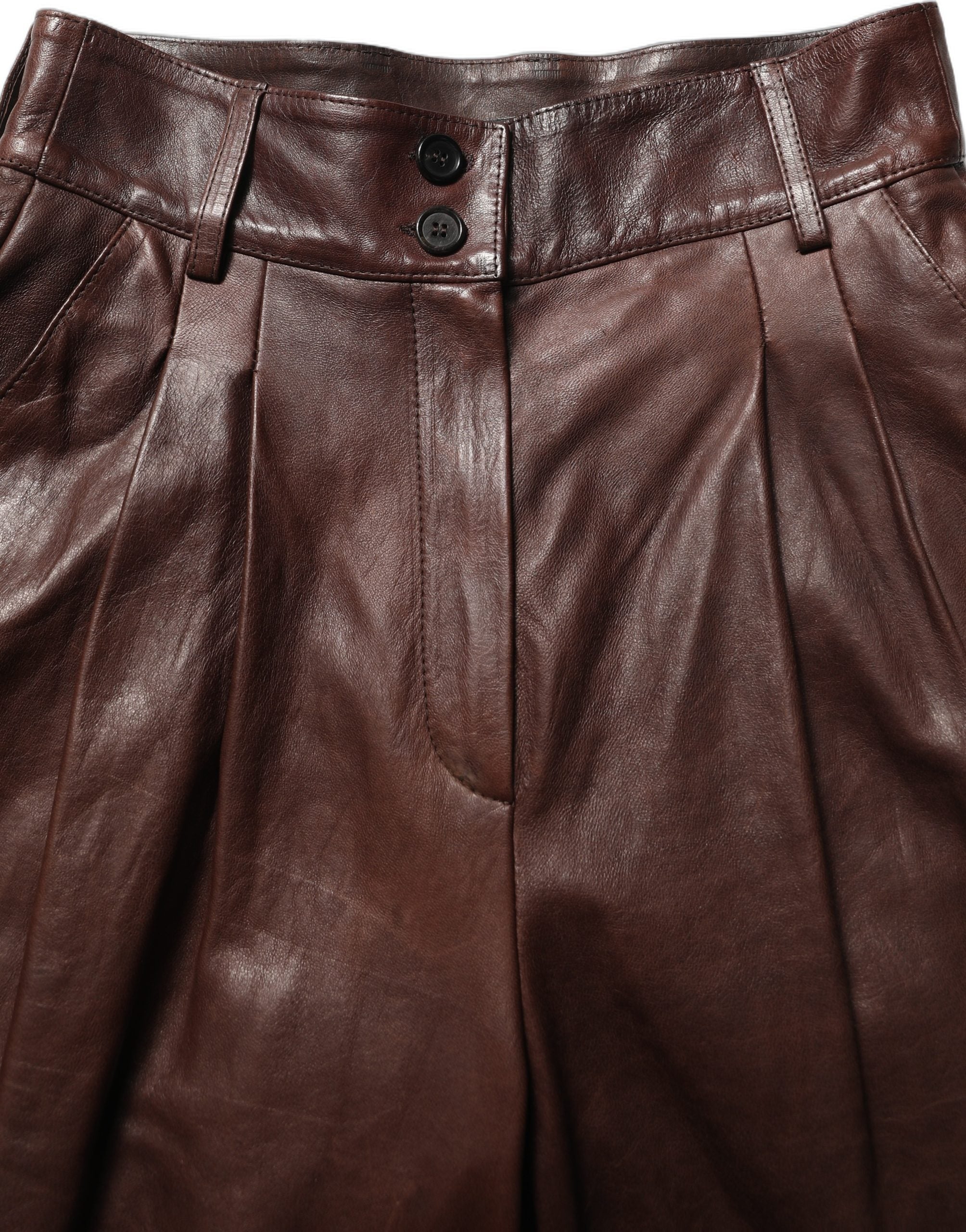 Lamb Leather High-Waist Trousers — Brown