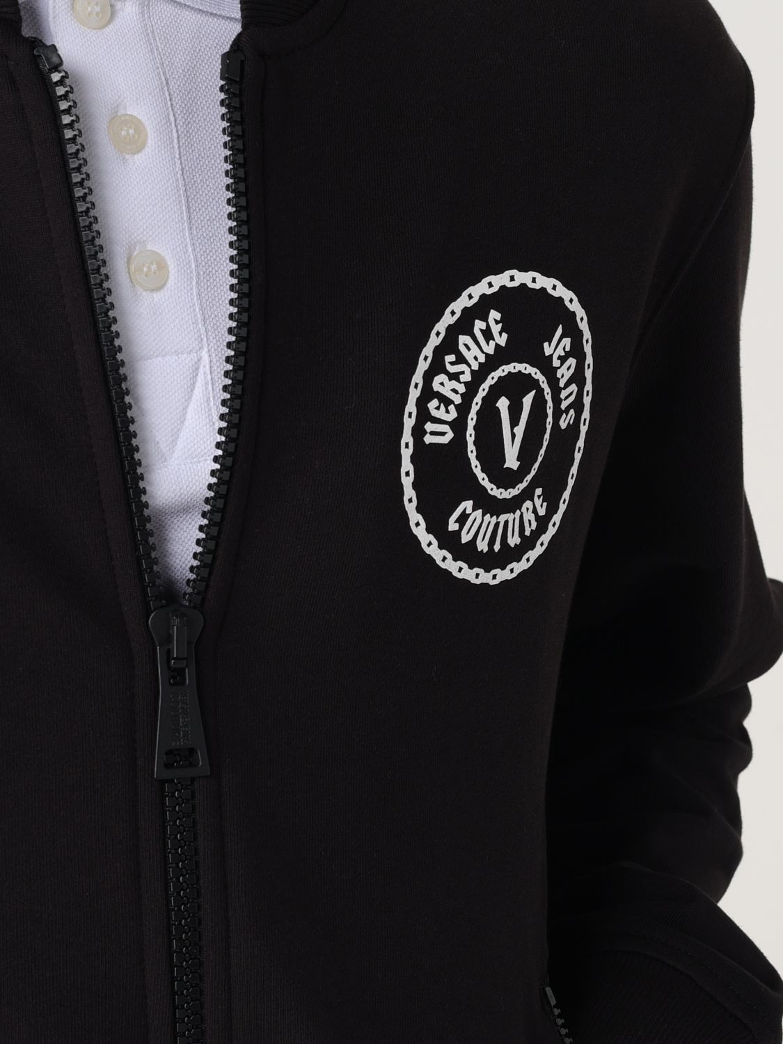 Logo-embroidered zip-up hoodie - Black