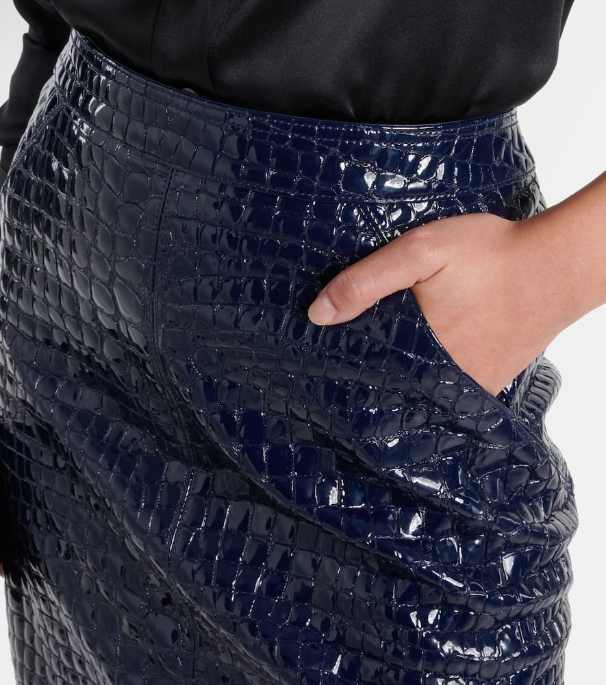 Croc-effect leather midi skirt