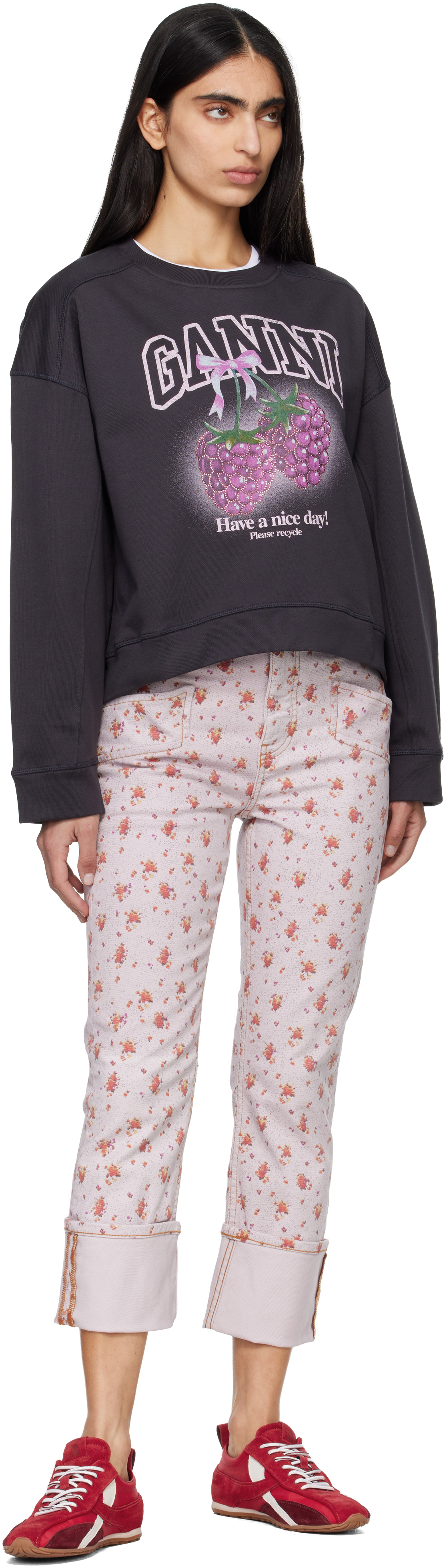 Pink Printed Capri Slim Jeans