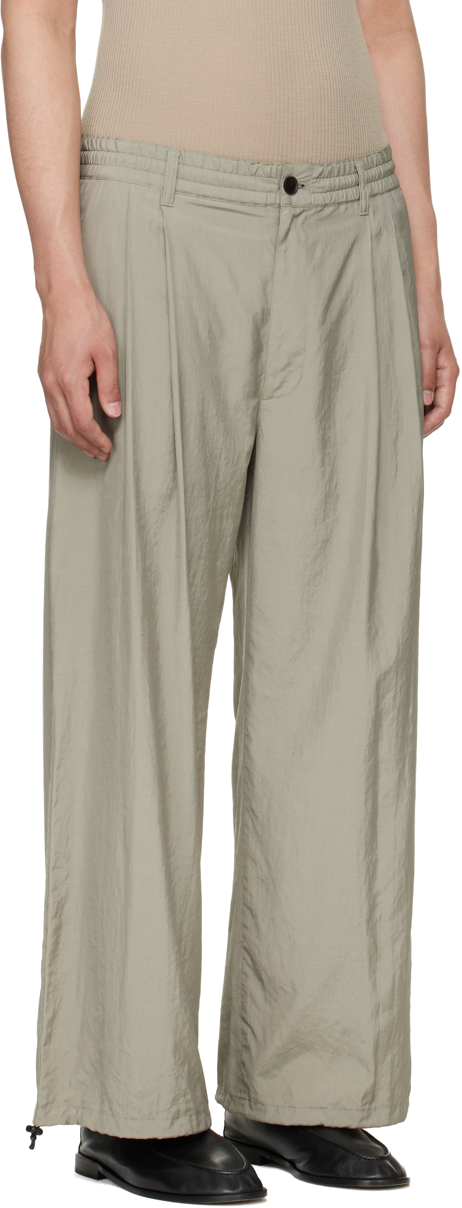 Taupe Silk Nylon 2Pleated Easy Trousers